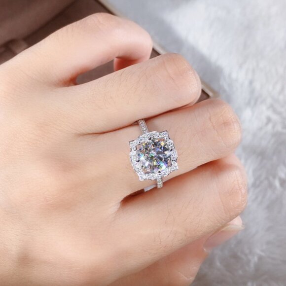🔥Engagement Hollow Anillos Sparkling Round CZ Dainty Silver Rings, L133 - Picture 7 of 7